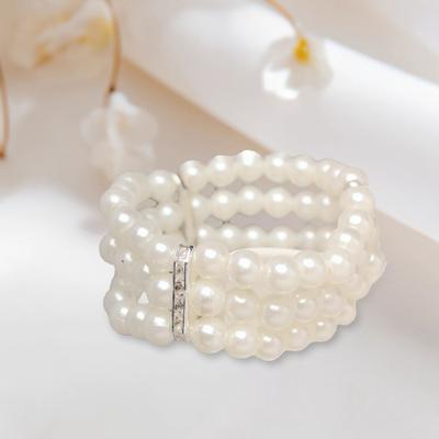 3-Row Faux Pearl Bracelet Women Retro Wrist Bracelet Ladies Rhinestone Stretch Bracelet with Elastic
