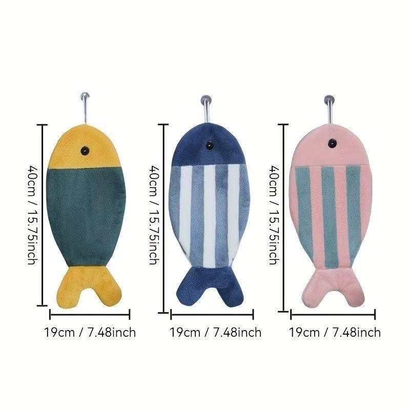 1/3Pcs Soft And Absorbent Coral Fleece Hanging Design Towel Cute Fish-Shaped Hand Towels With Striped Patterns For Bathroom