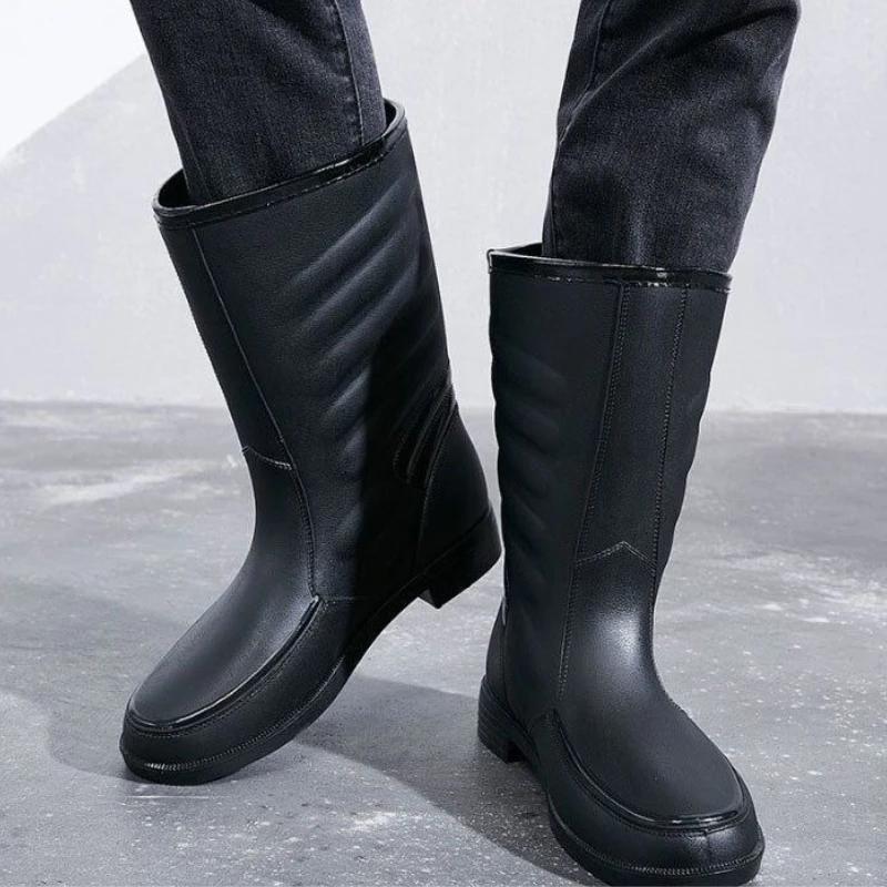 

Модная водонепроницаемая и нескользящая мужская обувь Модные мужские резиновые сапоги ПВХ Дешевые без шнуровки Новинка 2024 Резиновые Низкий каблук Пластиковые Для улицы 44