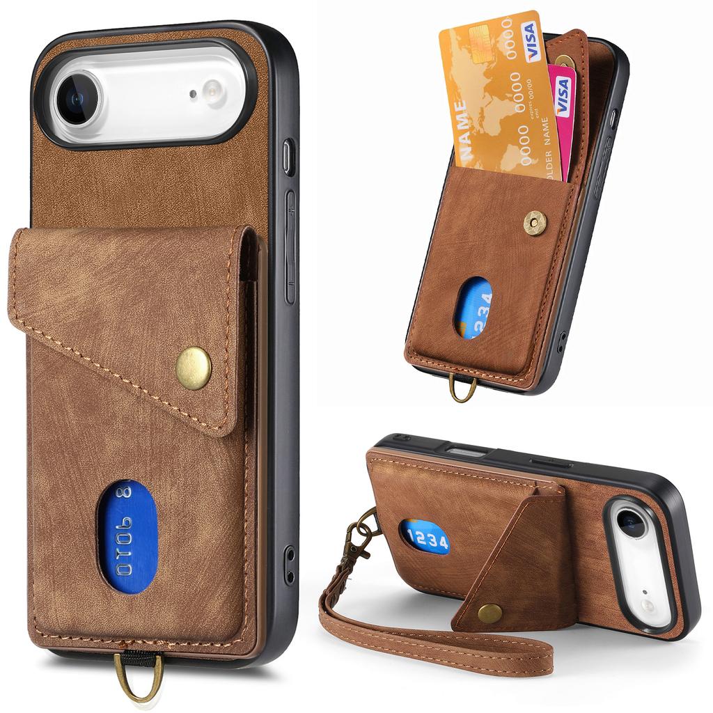 For iPhone Air Case with Card Holder Kickstand Leather Phone Back Cover