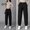 Women Winter Pants Elastic High Waist Quilted Pants Diamond-shaped Texture Design Thickened Warm Sweatpants