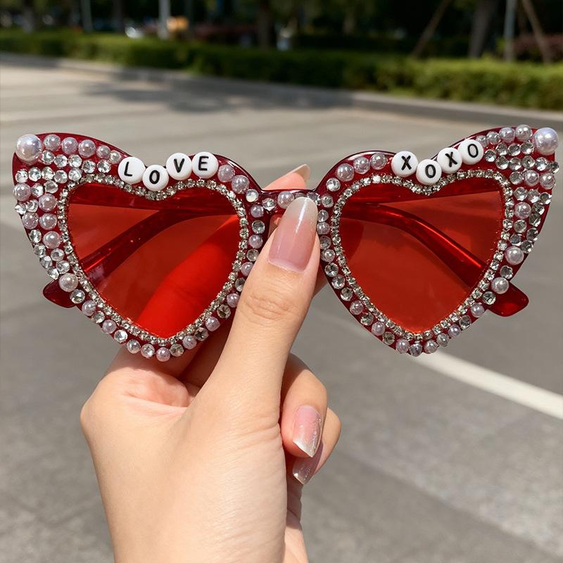 Bachelorette Party Heart Sunglasses 60 and Fabulous Bride To Be Letter Pearl Embellished UV Protection Shades KJ236