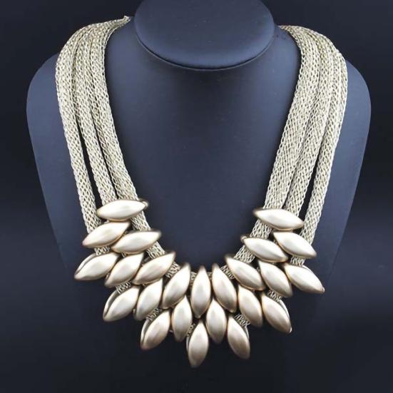 Bib Necklace Multi-layer Braided Alloy Leaf Pendant Statement Choker Necklace for Party