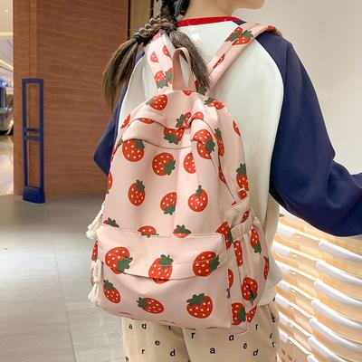 Schoolbag1011 New Cute Versatile Backpack Large Capacity Girls Casual High Value Soft Cute Strawberry Schoolbag Backpack