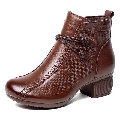 GKTINOO 2025 New Autumn Winter Thick Heel Ankle Boots Women Warm Boots Shoes Handmade Genuine Leather Zipper Retro Boots