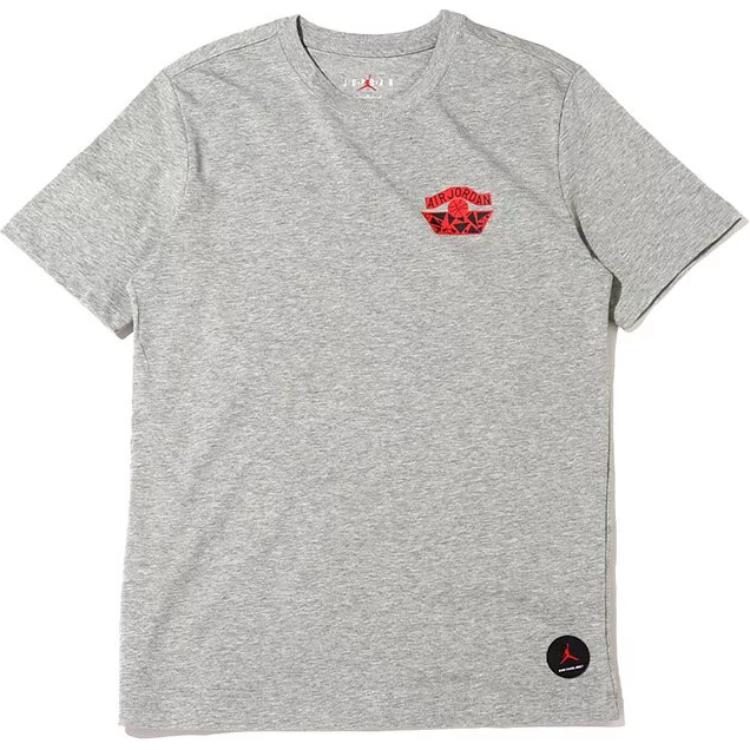 Jordan Character Oil Painting Print Casual Short Sleeve Crew Neck T-Shirt Women Tops Grey DO9806-063