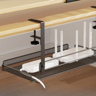 Multi-Space Cable Tray - No Drill Steel Under Desk Organizer 30lbs for Home/Office/Kitchen, Heavy Duty Mesh Rack w/Clamps