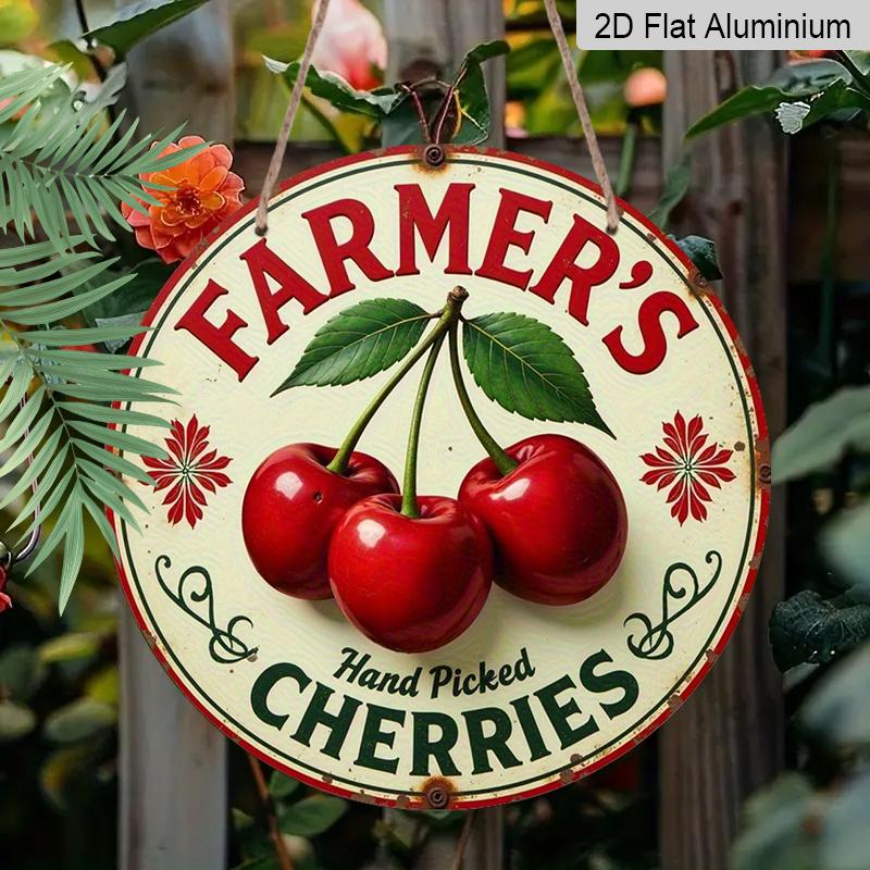 2D Flat 1pc, 8x8 in, Charming Hand-picked Cherry Farmer's Market Aluminum Metal Decorative Signs & Plaques - Perfect for Home, Farmhouse and Garden