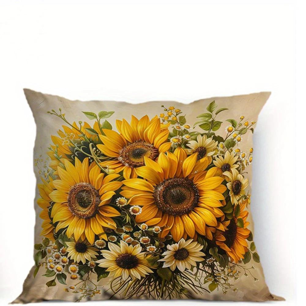Sunflower Flower Decorative Pillowcase, Ultra-soft Polyester Pillowcase for Living Room Sofa and Car Pillowcase Decoration