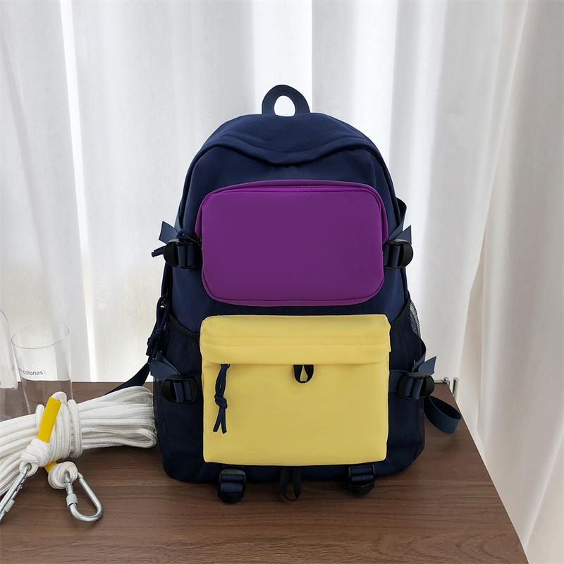 Contrast Nylon Backpack Student Schoolbag Large Capacity Computer Backpack