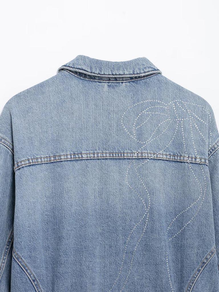 2025 Spring Women's Fashion Embellished Denim Jacket & Jeans Set