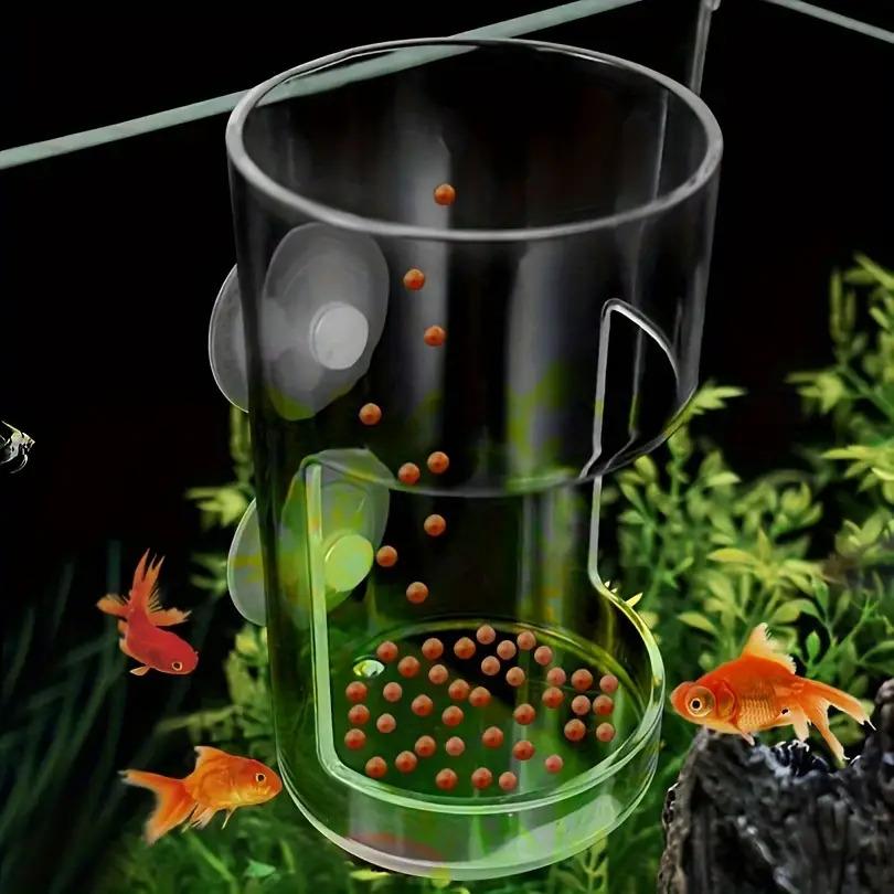 1pc Transparent Round Aquarium Feeder Bowl Aquarium Acrylic Fish Feeder Wall-Mounted Fish Feeding Tube Gardening Accessories