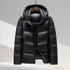 Mens Black Gold Hooded Down Jacket Mid-Length Warm Winter Coat 90% Duck Fill 86-90% Loft 600