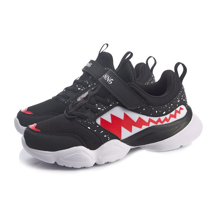 Li Ning Classic Non-Slip Shock Absorbing Durable Low-Top Kids Running Shoes Kids Running Shoes Black White Red YKCQ162-1