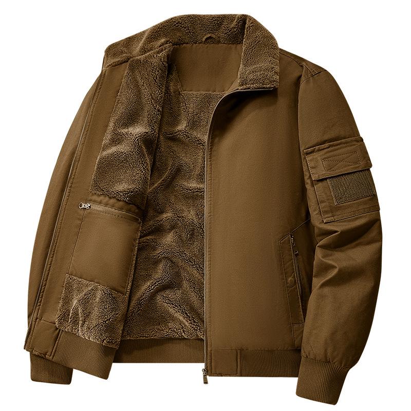 2025 Men's Double-Sided Washed Cotton Flight Jacket with Lambswool for Autumn/Winter