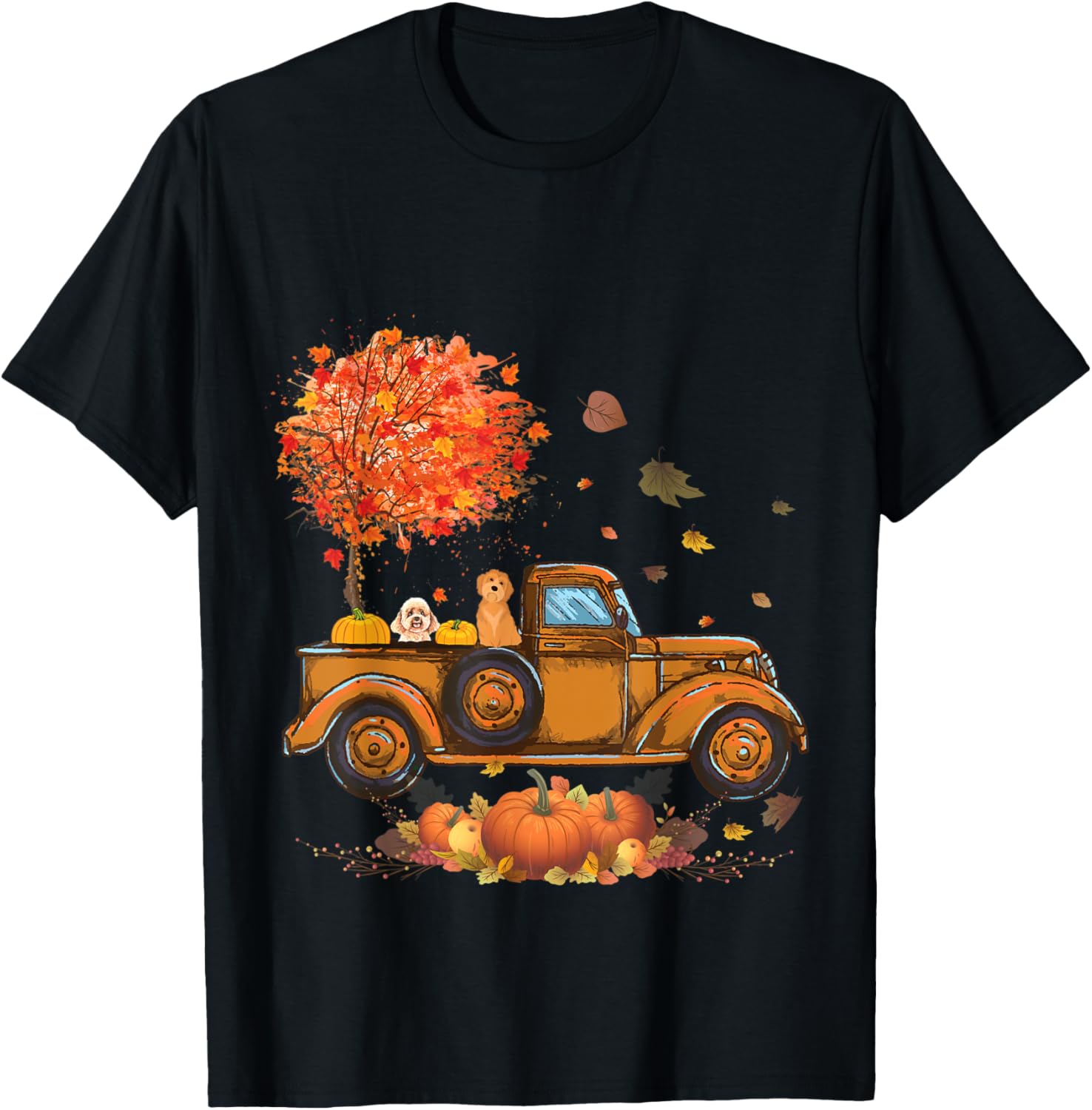 Poodle Pumpkins Truck Autumn Leaf Fall Thanksgiving Gifts Tshirt 100 Cotton Trendy Y2k Shortsleeve Tee Soft Quickdrying S