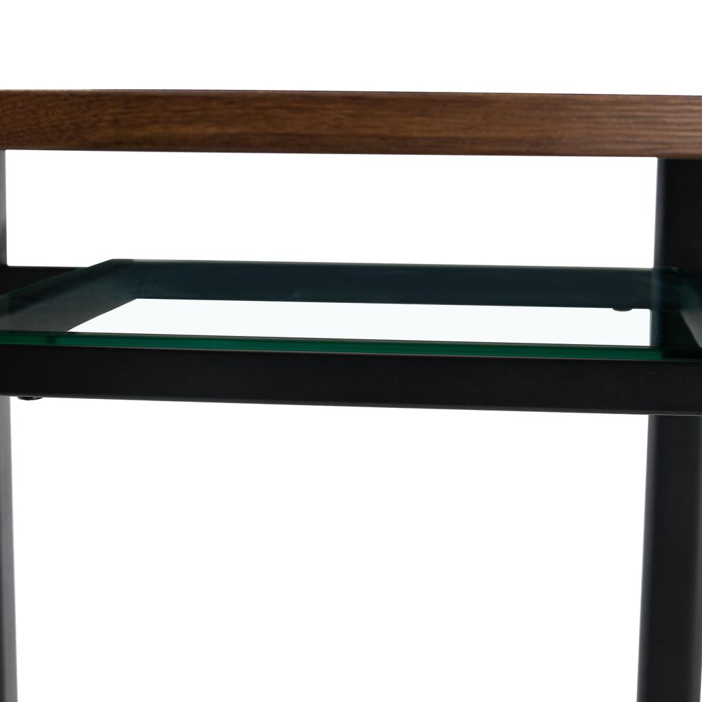 Modern Minimalist Round Table, 100 Cm Diameter, Brown Wood Grain, Glass Top, Metal Frame