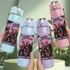 1PC Chaotic Multi Figure Band Print 750ml Colorful Plastic Sports Water Bottle Leakproof Pop Up Lid with Straw for Outdoor Work Home Use