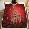 1PC Red Rose Animals Print Flannel Blanket, High Quality All Seasons, Home Decor, Warmth and Comfort, Perfect for Christmas Gifts