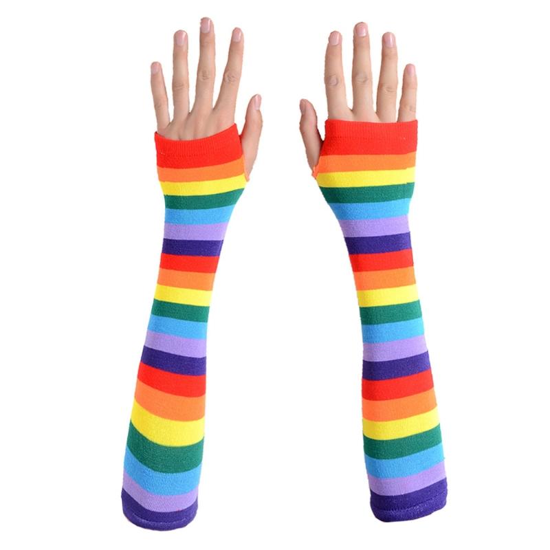 Colorful Rainbow Stockings Cute Thigh Over Knee Dance Socks Striped Arm Warmer Gloves Christmas Gifts Cosplay Costume