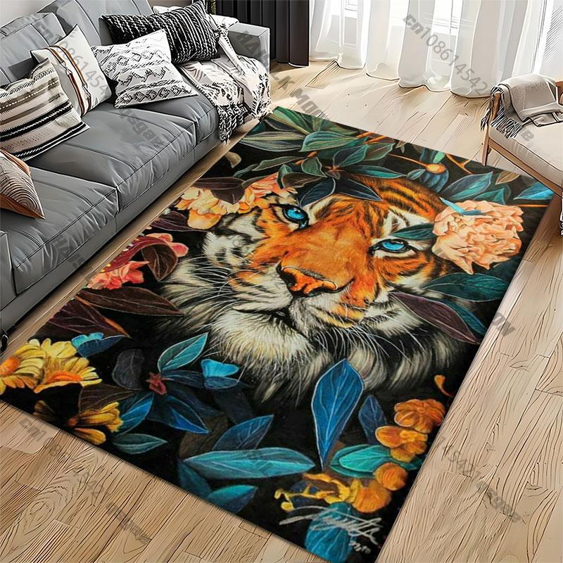 Tiger nature flowers vibrant contrast carpet Yoga living room room decor children's crawling mat doormat area rug