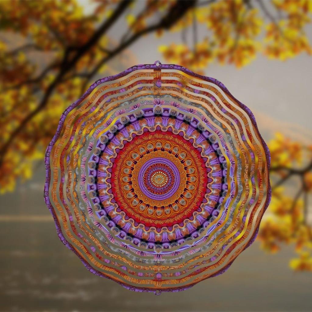10 Zoll Metall Windspiel Außen Mandala Gartendeko mit 360 Drehhaken Windbetrieben Keine Batterie Kunst Geschenk für Terrasse Balkon