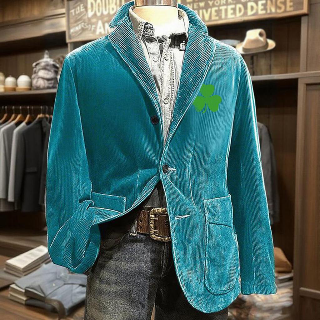 Herren Bedruckter Kord Samt Taschen Anzug Jacke Cardigan Herren Freizeitanzug