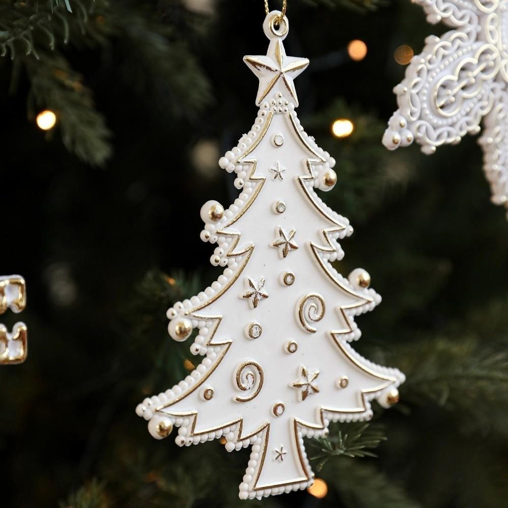 White Gold Snowflake Pendant Plastic Xmas Tree Ornament Christmas Tree Decoration  New Year Party