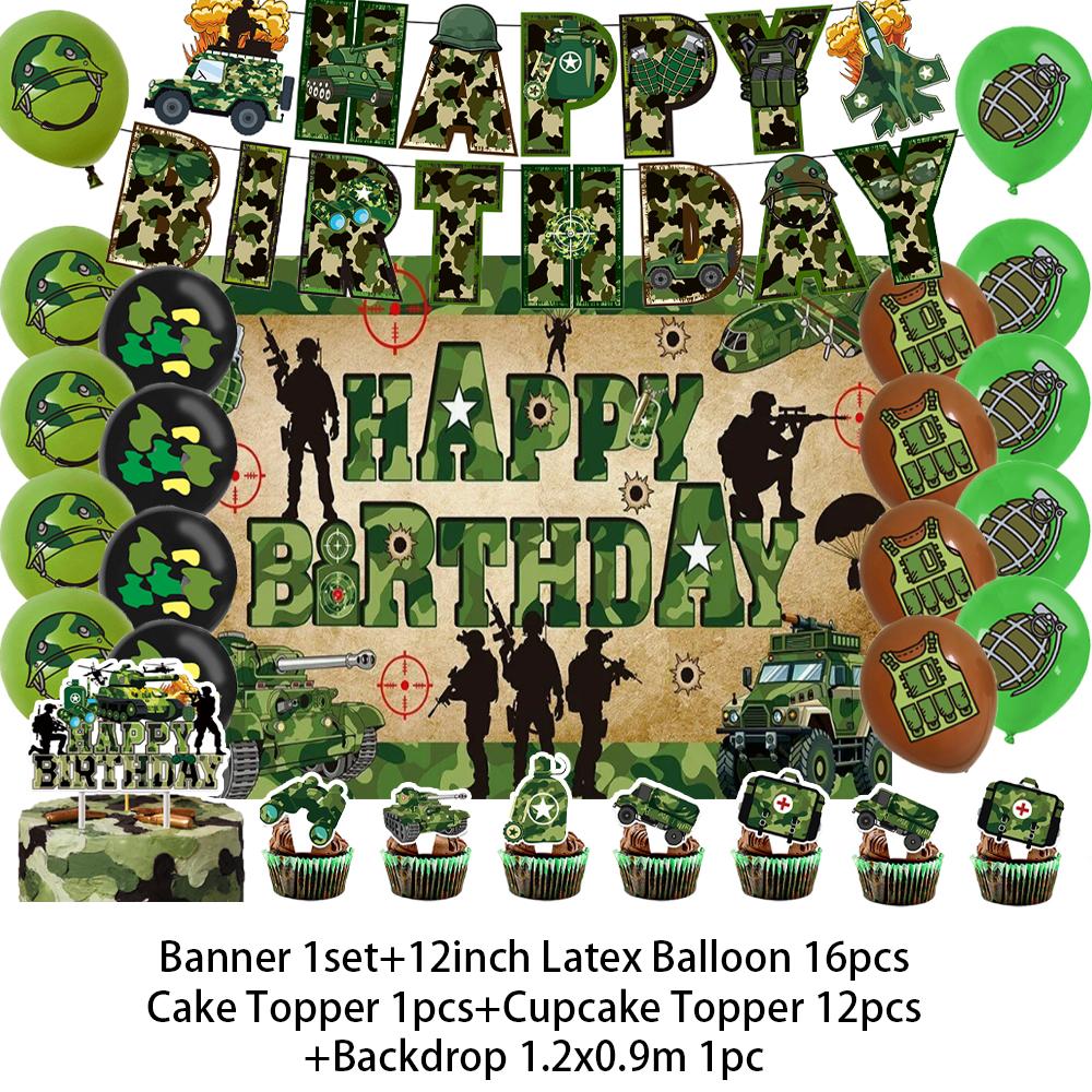 Militär Armee Thema Jungen Geburtstagsparty Dekorationen Camouflage Soldat Flugzeug Panzer Hintergrund Cartoon Luftballon Banner Kinderspielzeug Geschenk