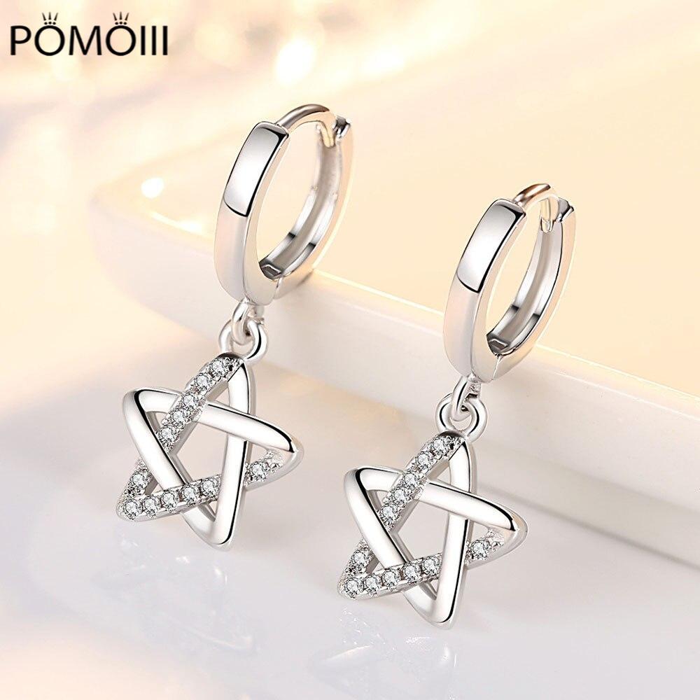New 925 Sterling Silver Women Earrings Pendant Fashion Five-Pointed Star Micro-inlaid Zircon Pair Ear Studs Earring Jewelry Gift