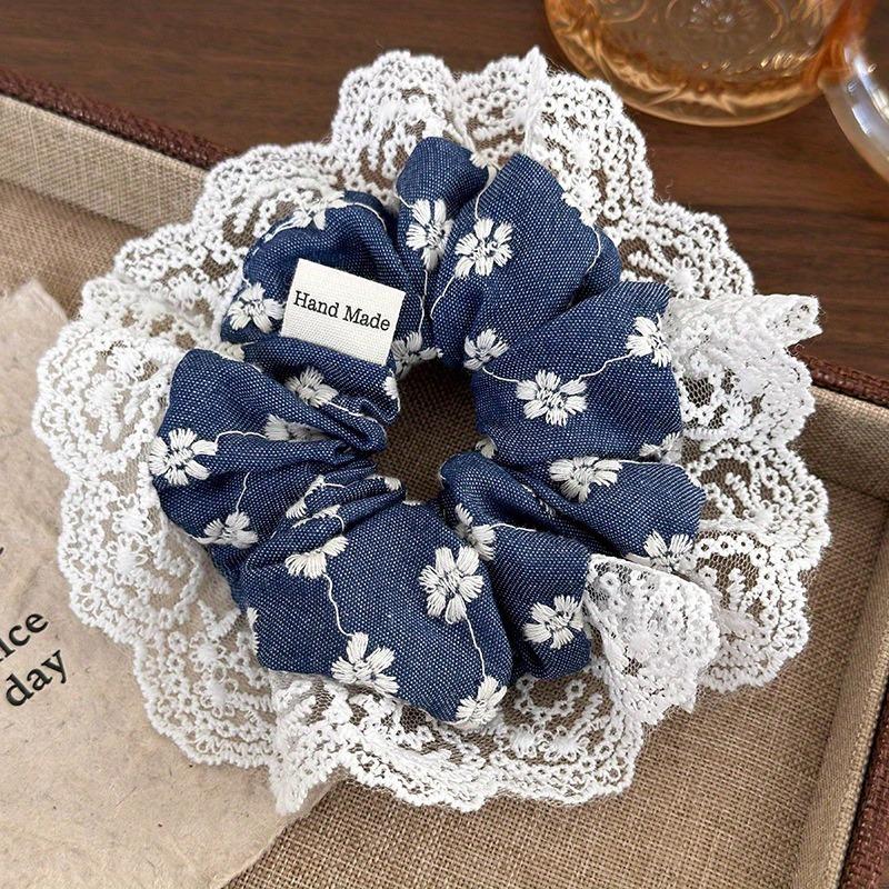 

Elegant Blue Lace Edged Women s Children s Universal Cloth Hair Band Daily Wear Travel Braided Hair Versatile Fashion Accessorie One Size