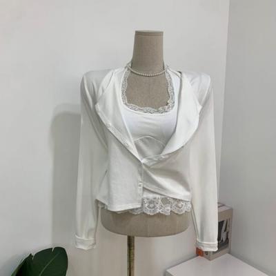 C S In The Room Hera halterneCk laCe Cap SleeveleSS Long Sleeve Cardigan Set 2C