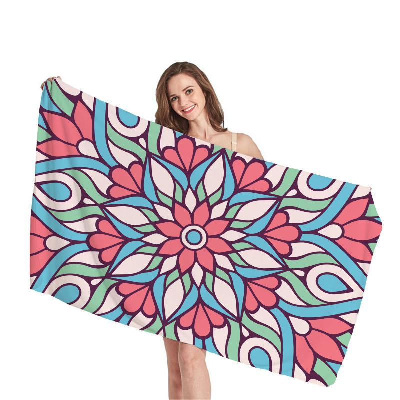 Ethnic Mandala Geometry Digital-printed Polyester Superfine Fiber Double-sided Fleece Beach Vacation Bath Towel, Beach Towel
