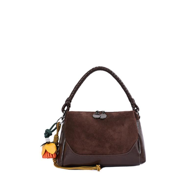 Retro Maillard Frosted Color Block Shoulder Bag - 2026 Early Autumn Women's Crossbody for Casual Commute