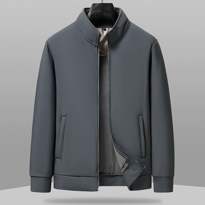 Winter Men's Waterproof and Velvet Thickened Outdoor Casual Solid Color Middle-aged Stand-up Collar Casual Warm Jacket Dad Wear for Men