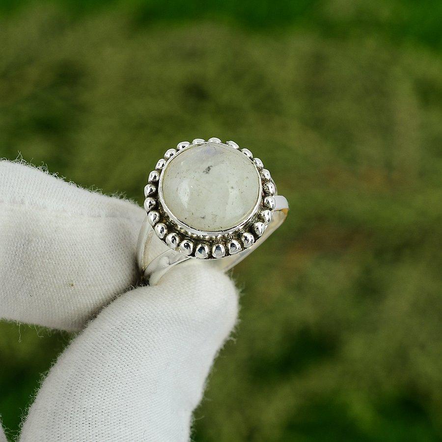 Natural Rainbow Moonstone Gemstone Statement Ring Size 8.5 925 Silver For Women 8.5