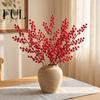 Artificial Holly Berry Branches Red Stems, Christmas Picks for Tree Decor, Realistic Stems Faux Winter Floral Decor Wreath Vase Indoor Home