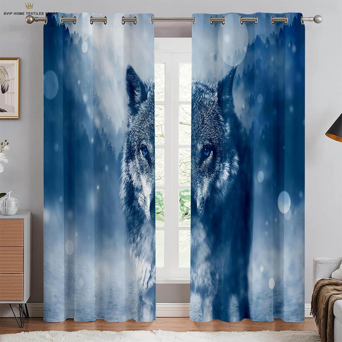

Шторы Animal Wolf 3D Printed Curtains, полиэфирное волокно, индивидуальные шторы, кухня, гостиная, спальня, украшение окна, 2 шт. W50X130H(CM)X2PCS&Rod pocket