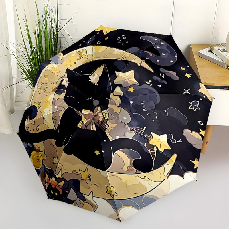 

1pc Moonlit Adventure Cute Black Cat Moon Umbrella Automatic Opening/Closing, Foldable Design, 8-Rib Iron Frame, Outdoor Use, Festive Gift for Fa