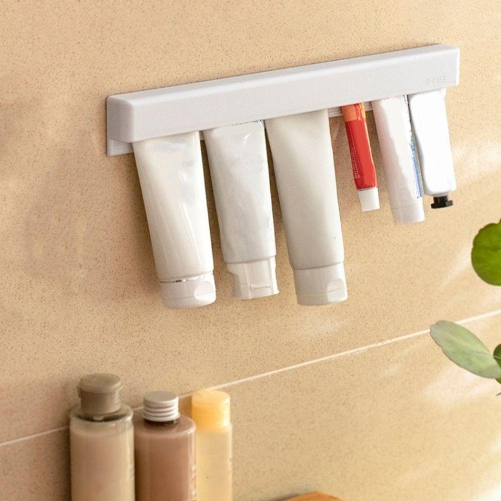 Self-adhesive Long Toothpaste Holder Wall Mounted Space Saving Toothpaste Clip Punch Free Large Capacity Wall Storage Rack