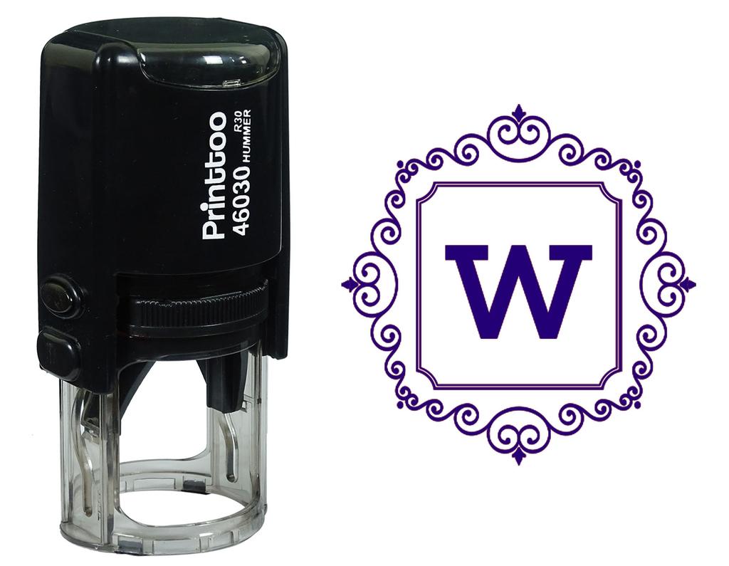 Printtoo Square Swirl Border Alphabet W Monogram Initial Self Inking Rubber Stamp Office