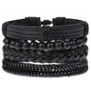Retro Woven Cowhide Leather Men's Bracelet Set - European & American Handmade DIY Knot