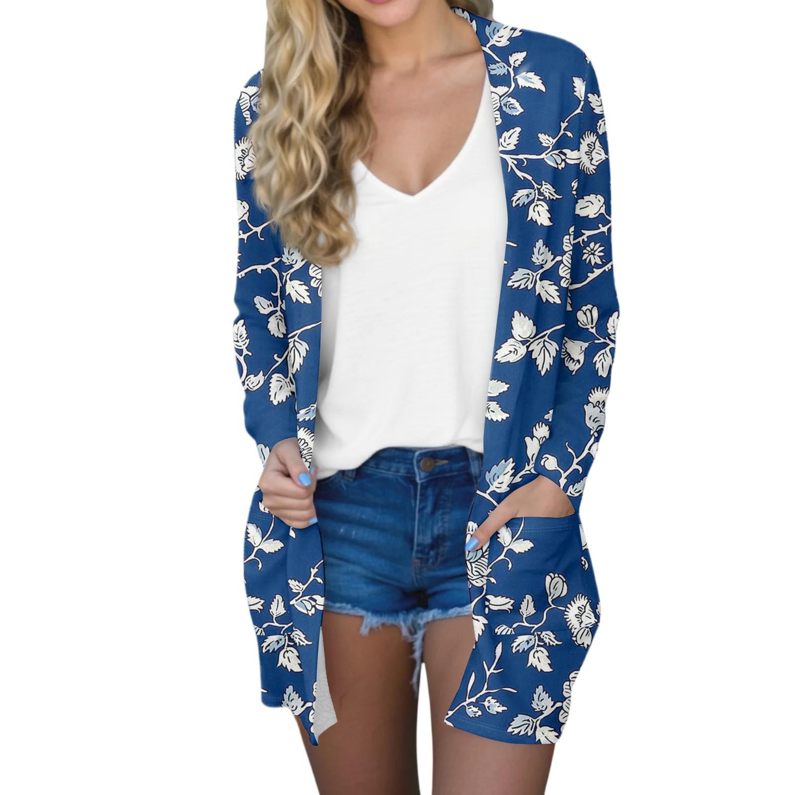 

Женский модный повседневный удобный кардиган средней длины с цветочным принтом XXL