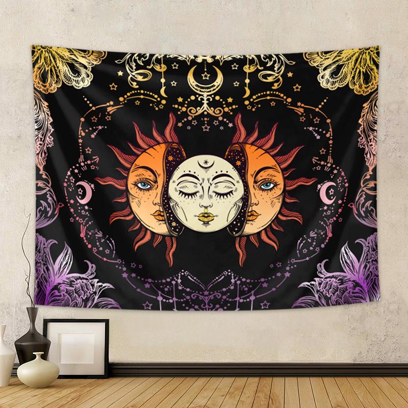 1pc Sun, moon, hippie style tapestry, colorful lunar phase tapestry, Bohemian decorative wall hanging for bedroom decoration