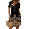 Women's Fashion Retro Print Round Neck Short Sleeve Buttoned Casual Dress