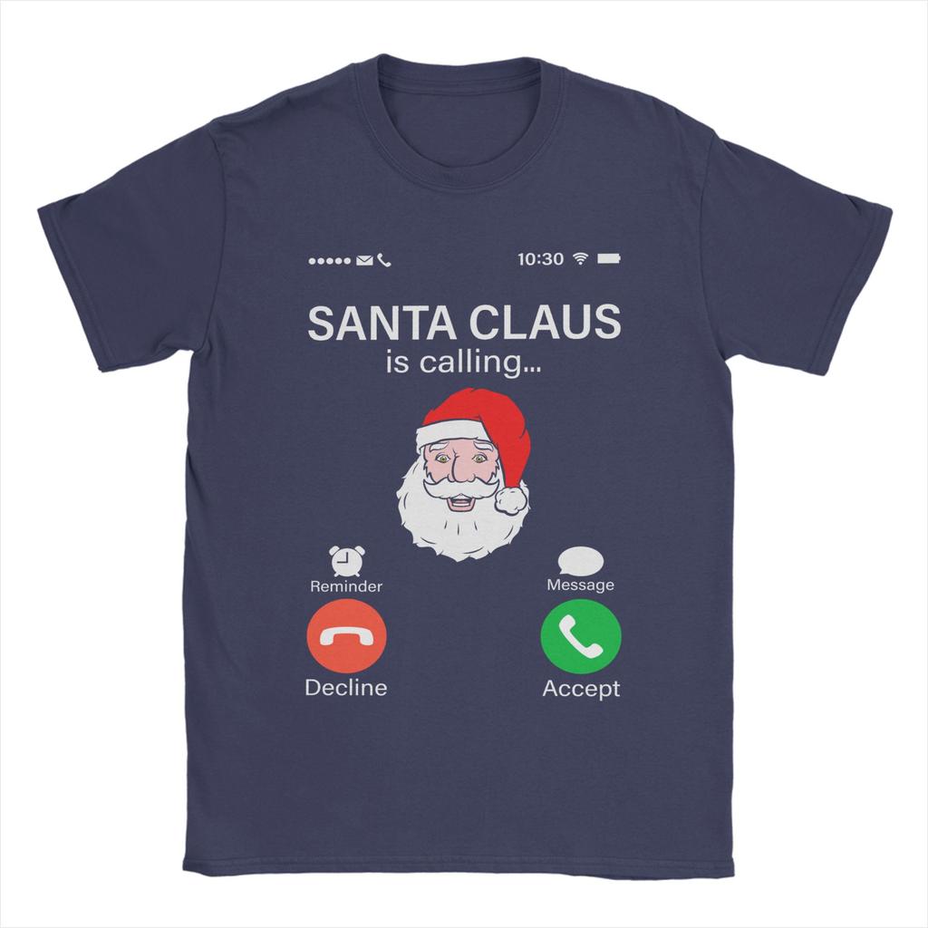 Oversized T Shirt Santa Is Calling Merry Funny Holiday Phone Alert T Shirts for Men's Summer Y2K Casual Short Sleeve Clothes