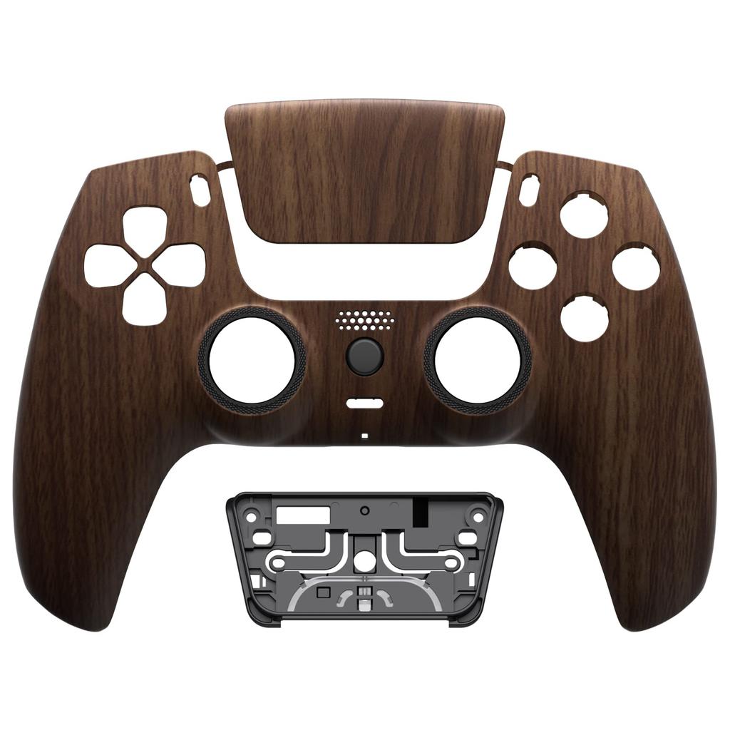 eXtremeRate LUNA PS5 Controller Replacement Front and DIY Replacement Housing Shell and Touchpad Cover with Wood Grain Design (BDM-010, BDM-020,