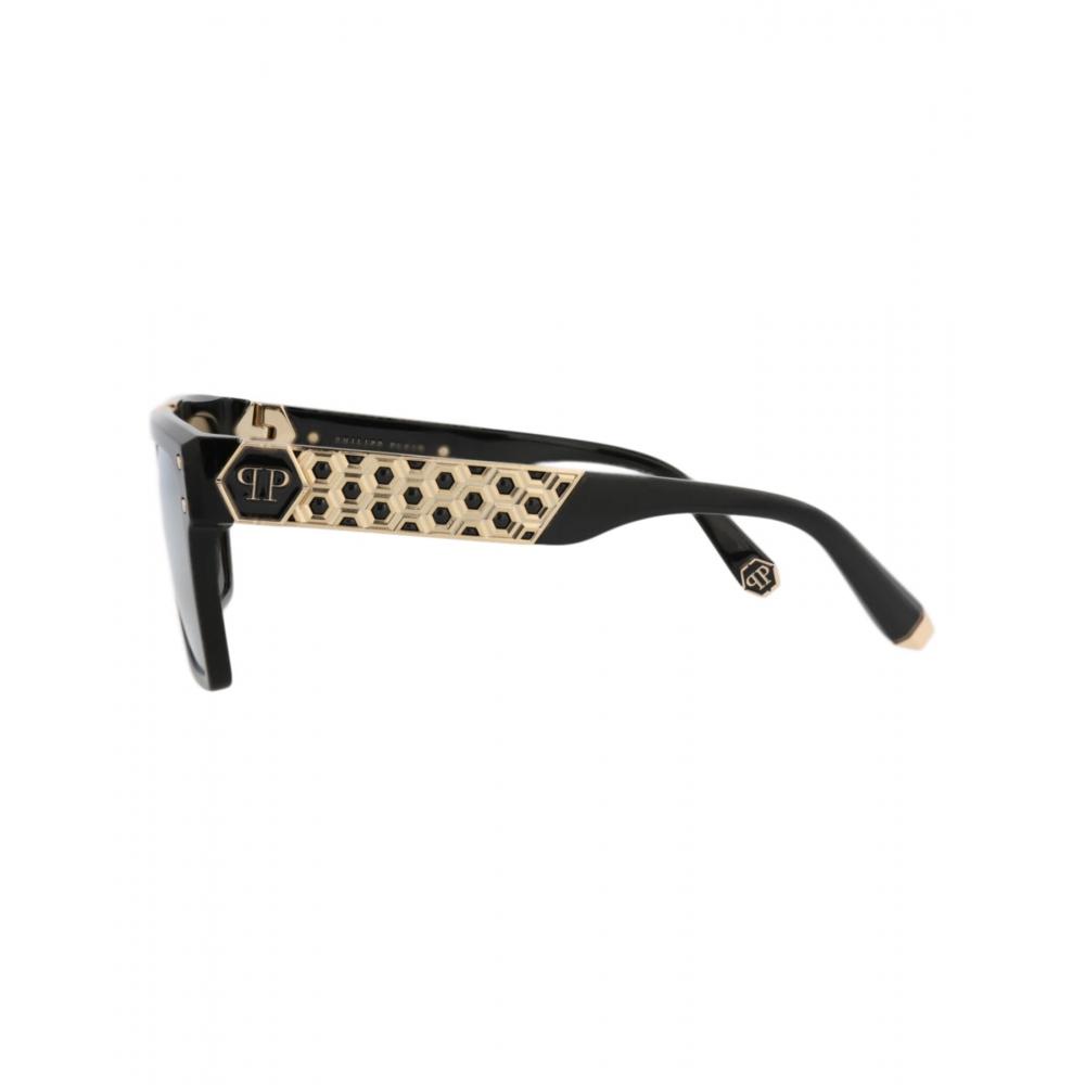 Philipp Plein Quadratische Acetat-Sonnenbrille Schwarz Gold