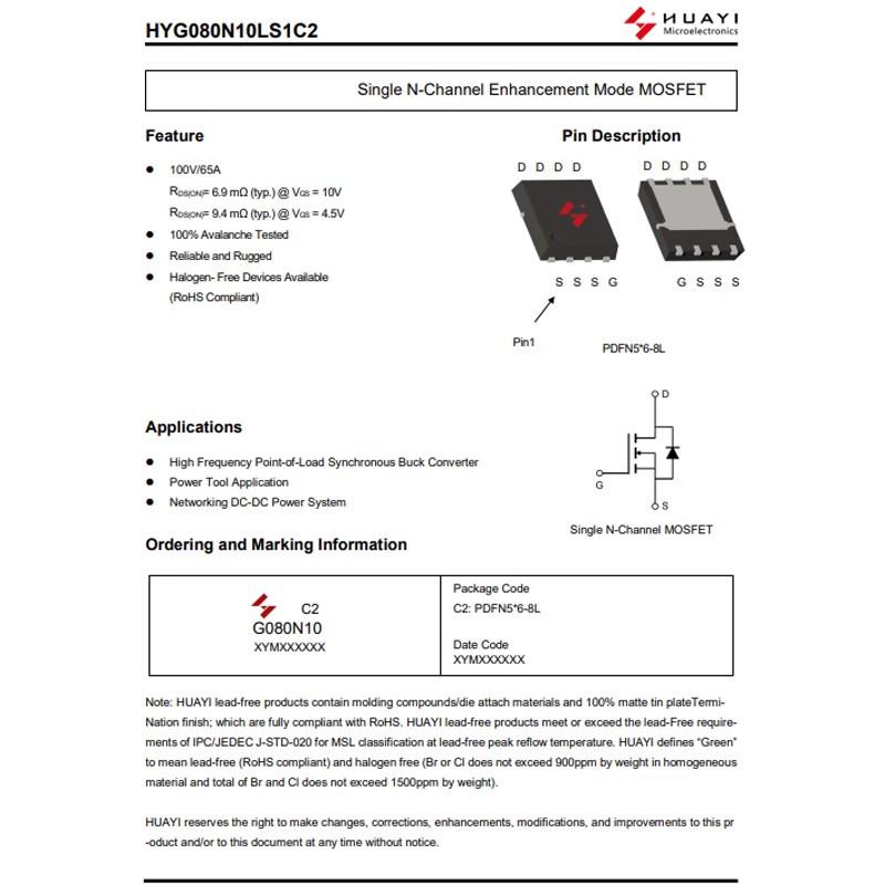 New Original HYG080N10LS1C2 N-Channel MOSFET, PDFN5x6-8L Package