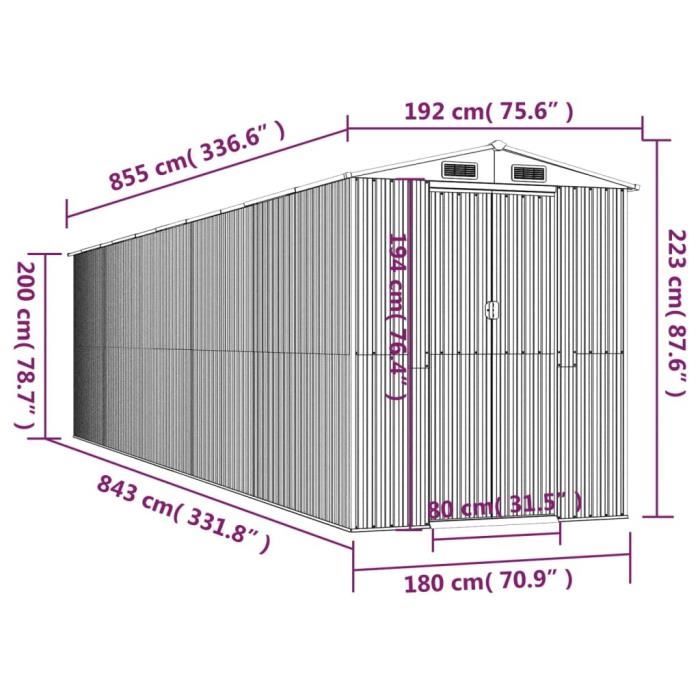 3147479 vidaXL Garden Shed Light Brown 192x855x223 Cm Galvanized Steel